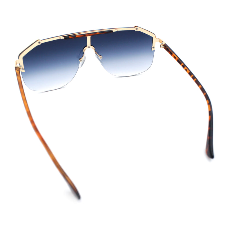 Oversized Shield Rectangular Rimless Metal Frame Racer Sunglasses