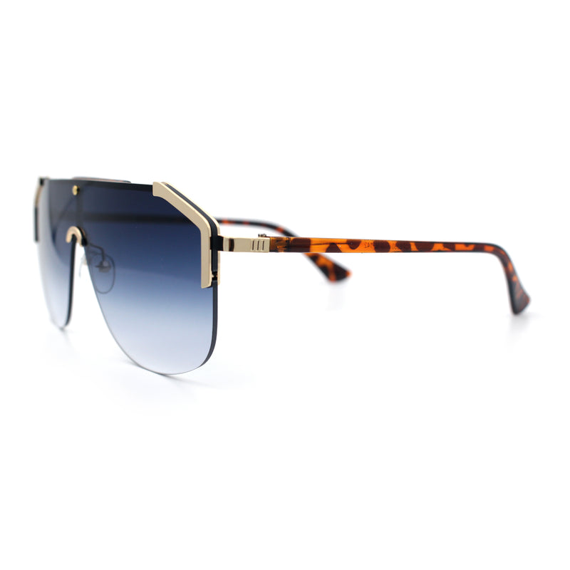 Oversized Shield Rectangular Rimless Metal Frame Racer Sunglasses