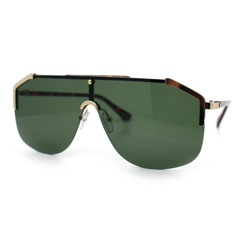 Oversized Shield Rectangular Rimless Metal Frame Racer Sunglasses