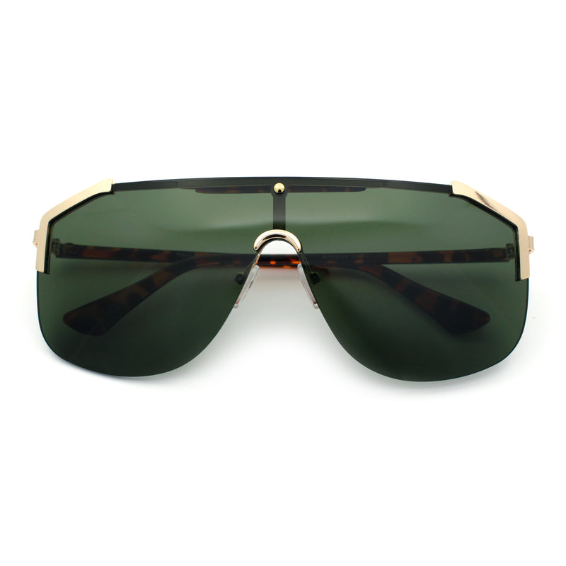 Oversized Shield Rectangular Rimless Metal Frame Racer Sunglasses