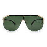 Oversized Shield Rectangular Rimless Metal Frame Racer Sunglasses