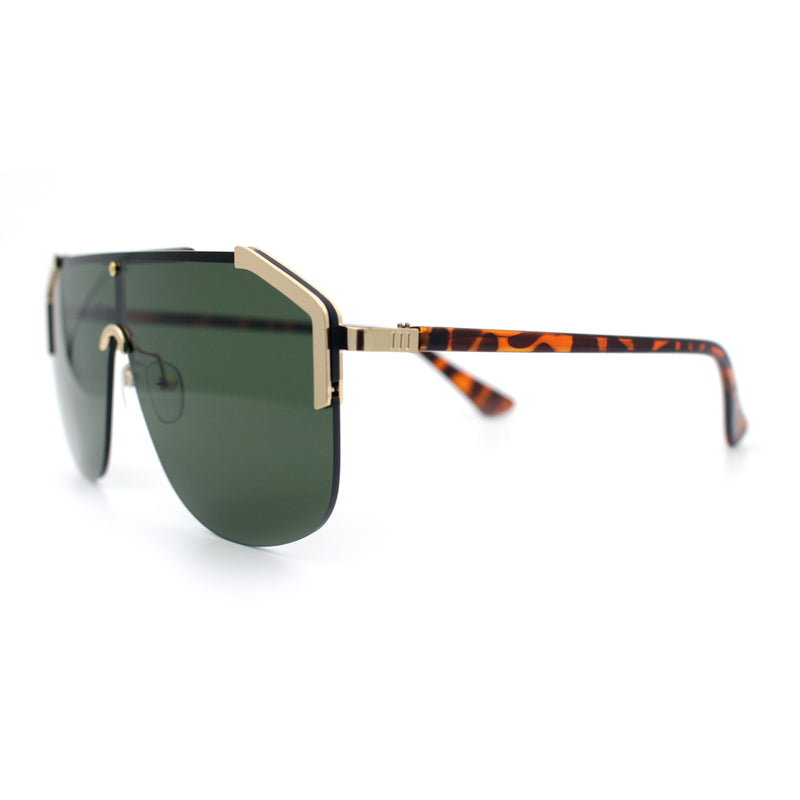 Oversized Shield Rectangular Rimless Metal Frame Racer Sunglasses