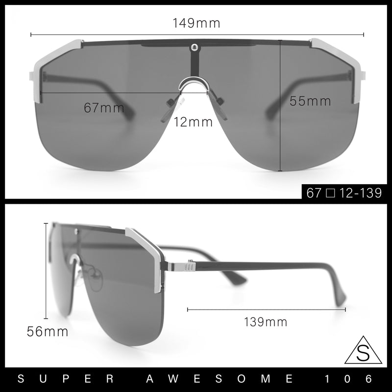 Oversized Shield Rectangular Rimless Metal Frame Racer Sunglasses