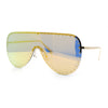 Womens Metal Studded Rimless Oversized Shield Flat Top Racer Sunglasses