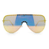 Womens Metal Studded Rimless Oversized Shield Flat Top Racer Sunglasses