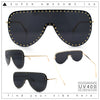 Womens Metal Studded Rimless Oversized Shield Flat Top Racer Sunglasses