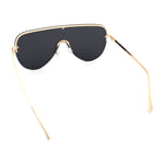 Womens Metal Studded Rimless Oversized Shield Flat Top Racer Sunglasses