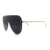 Womens Metal Studded Rimless Oversized Shield Flat Top Racer Sunglasses