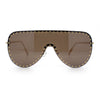 Womens Metal Studded Rimless Oversized Shield Flat Top Racer Sunglasses