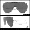 Womens Metal Studded Rimless Oversized Shield Flat Top Racer Sunglasses