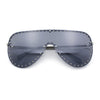 Womens Metal Studded Rimless Oversized Shield Flat Top Racer Sunglasses