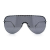Womens Metal Studded Rimless Oversized Shield Flat Top Racer Sunglasses