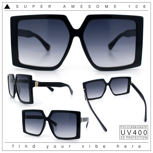 Womens Oversized Rectangular Butterfly Luxury Chic Plastic Sunglasses
