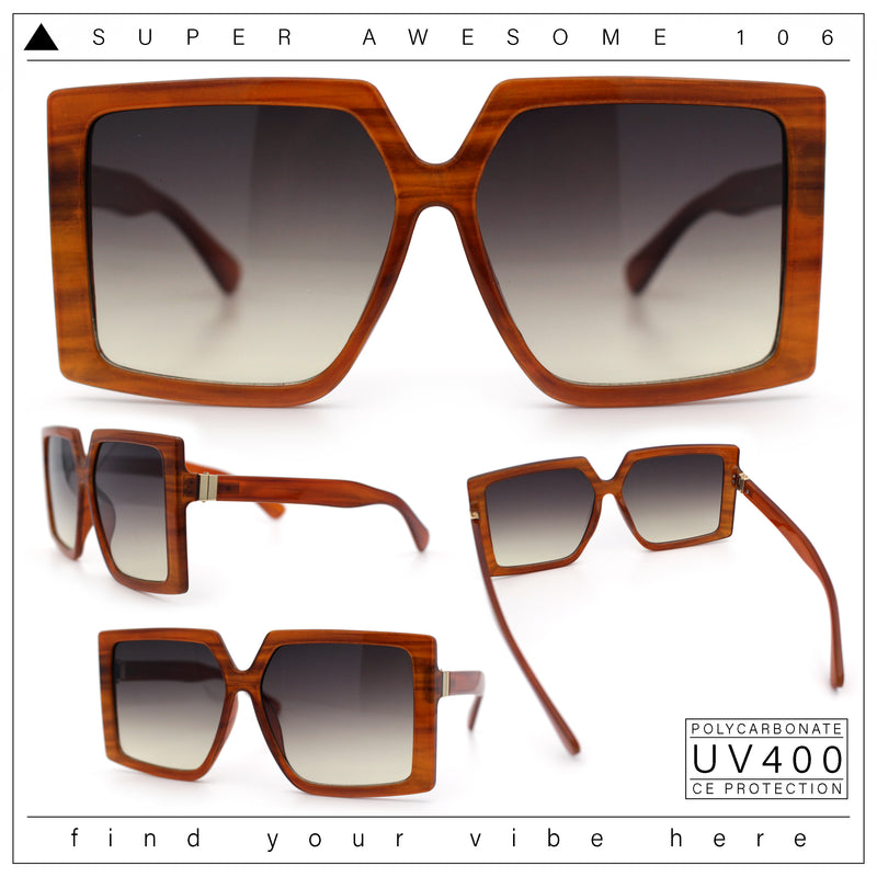 Womens Oversized Rectangular Butterfly Luxury Chic Plastic Sunglasses