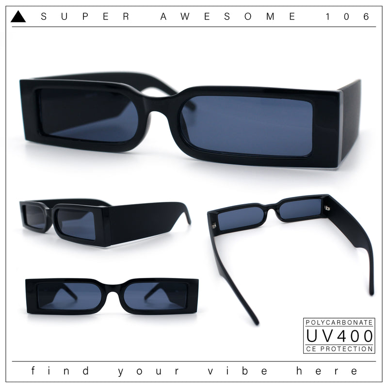 Squared Narrow Rectangle Plastic Thick Temple Slick Minimalist Sunglasses