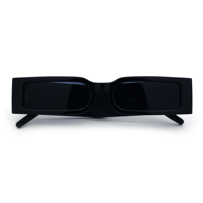Squared Narrow Rectangle Plastic Thick Temple Slick Minimalist Sunglasses
