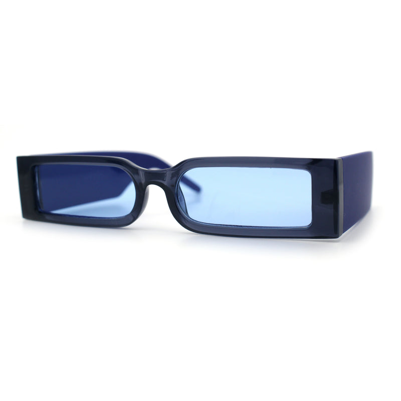 Squared Narrow Rectangle Plastic Thick Temple Slick Minimalist Sunglasses