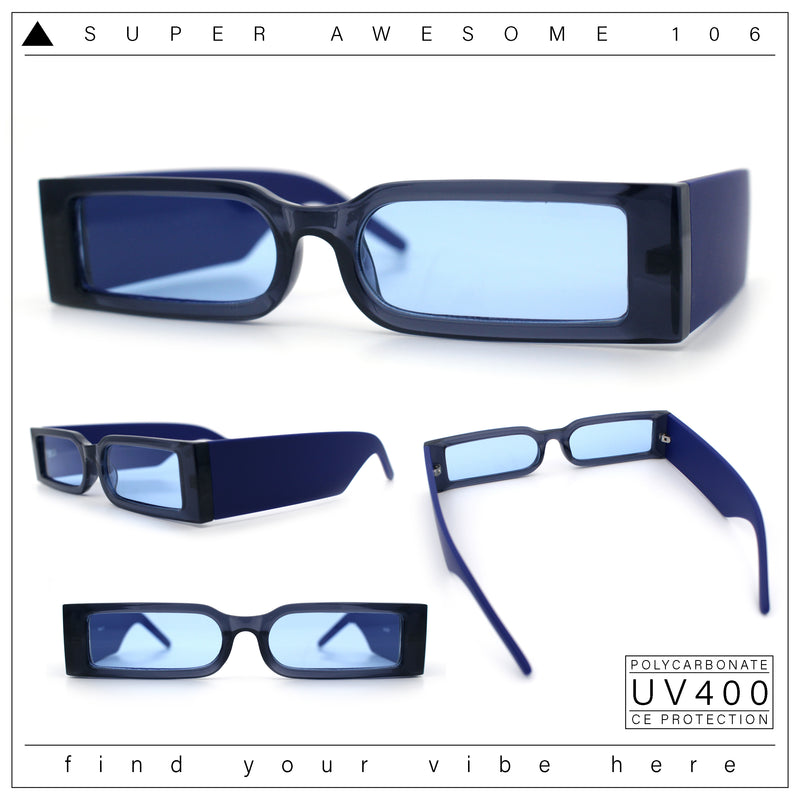 Squared Narrow Rectangle Plastic Thick Temple Slick Minimalist Sunglasses
