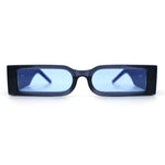 Squared Narrow Rectangle Plastic Thick Temple Slick Minimalist Sunglasses
