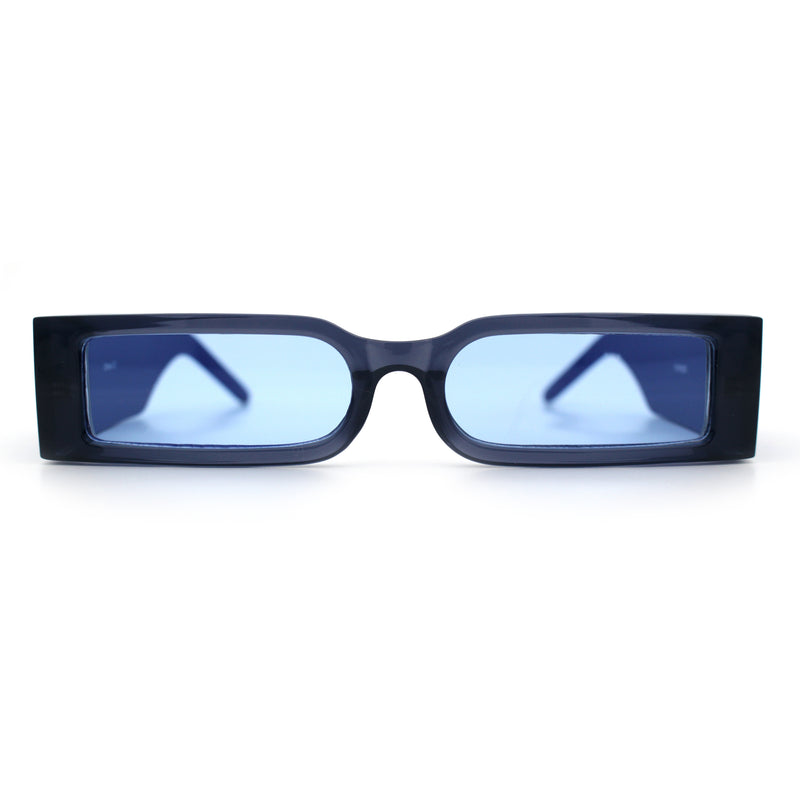 Squared Narrow Rectangle Plastic Thick Temple Slick Minimalist Sunglasses