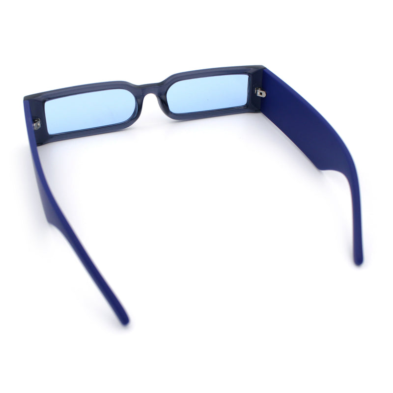 Squared Narrow Rectangle Plastic Thick Temple Slick Minimalist Sunglasses