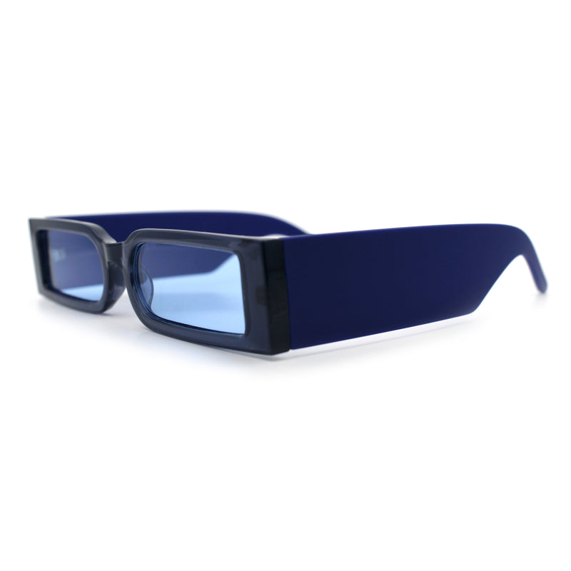Squared Narrow Rectangle Plastic Thick Temple Slick Minimalist Sunglasses