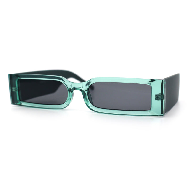 Squared Narrow Rectangle Plastic Thick Temple Slick Minimalist Sunglasses
