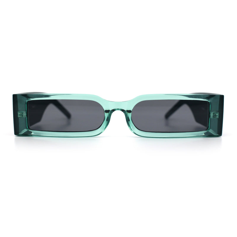 Squared Narrow Rectangle Plastic Thick Temple Slick Minimalist Sunglasses