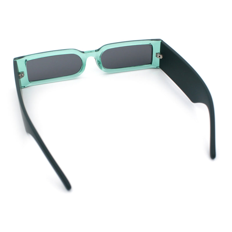 Squared Narrow Rectangle Plastic Thick Temple Slick Minimalist Sunglasses