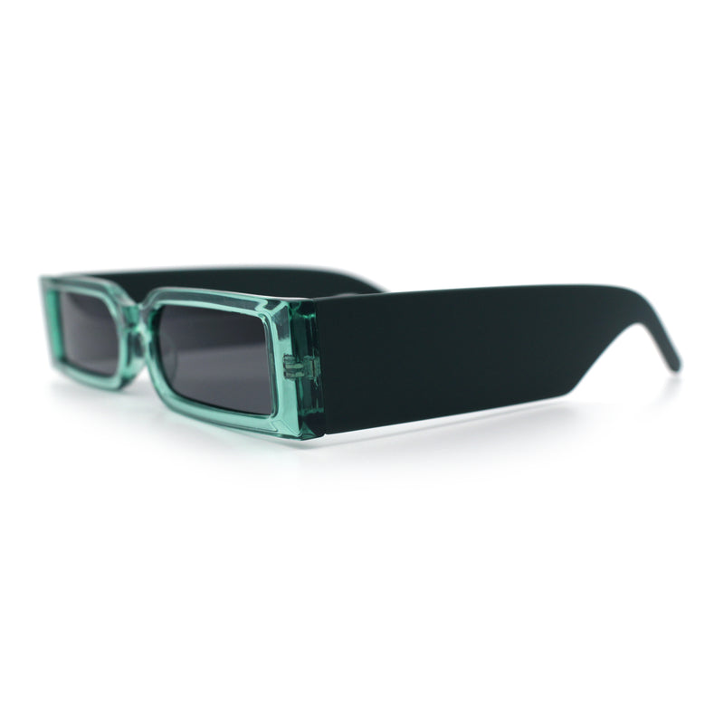 Squared Narrow Rectangle Plastic Thick Temple Slick Minimalist Sunglasses