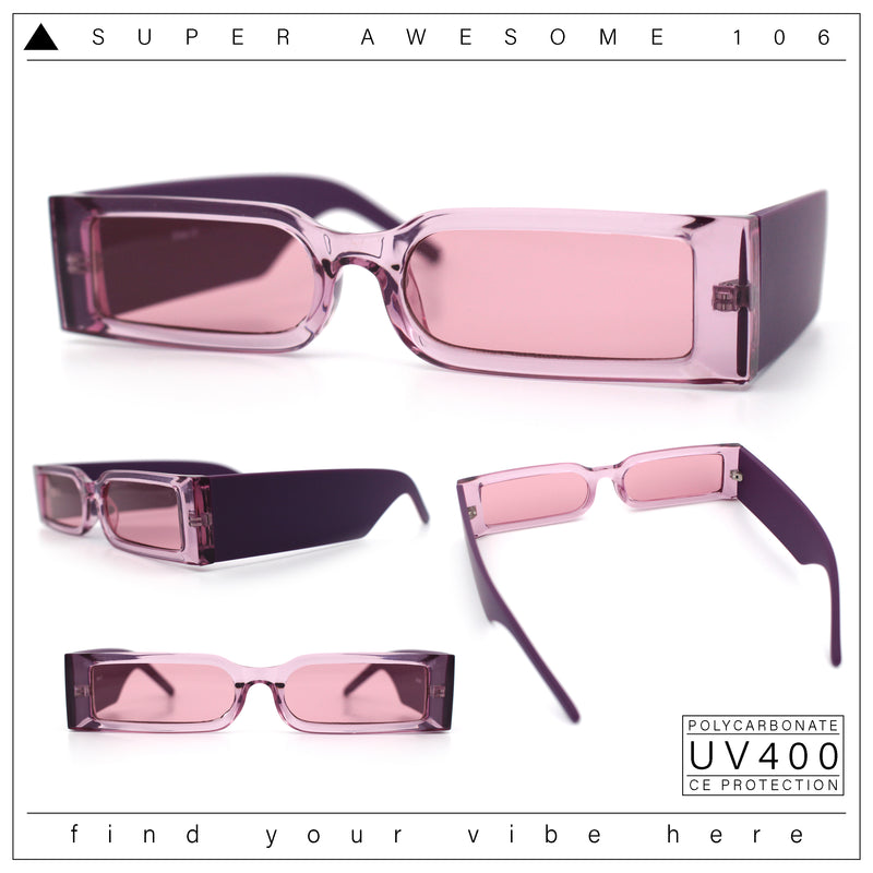 Squared Narrow Rectangle Plastic Thick Temple Slick Minimalist Sunglasses