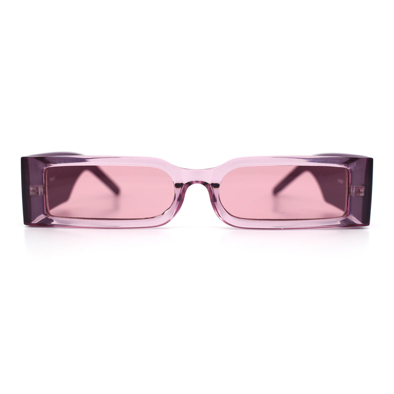 Squared Narrow Rectangle Plastic Thick Temple Slick Minimalist Sunglasses