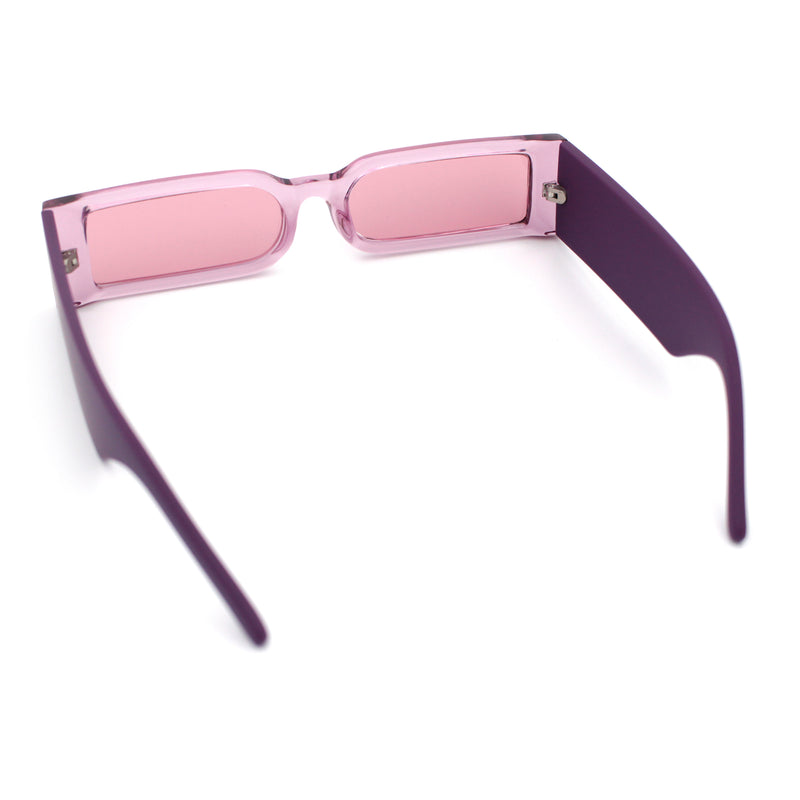 Squared Narrow Rectangle Plastic Thick Temple Slick Minimalist Sunglasses