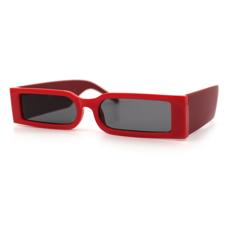 Squared Narrow Rectangle Plastic Thick Temple Slick Minimalist Sunglasses