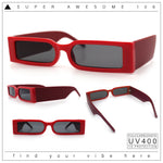 Squared Narrow Rectangle Plastic Thick Temple Slick Minimalist Sunglasses