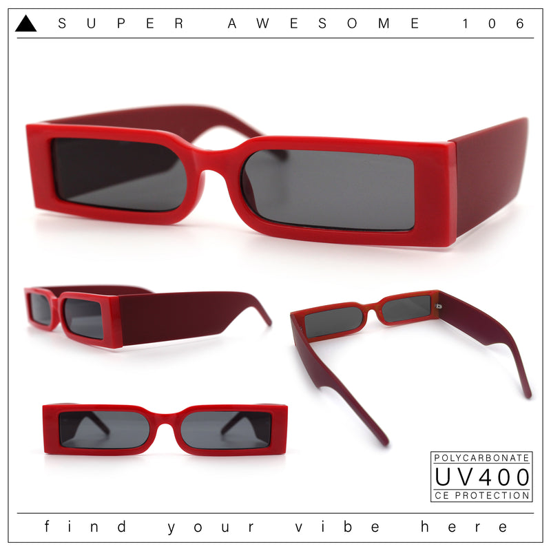 Squared Narrow Rectangle Plastic Thick Temple Slick Minimalist Sunglasses