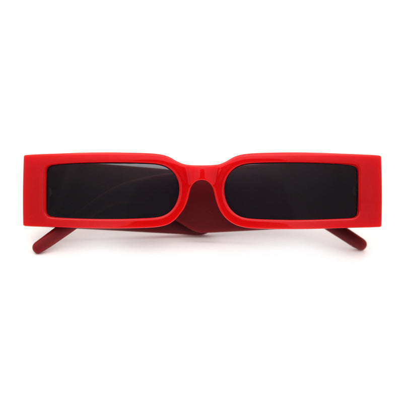Squared Narrow Rectangle Plastic Thick Temple Slick Minimalist Sunglasses