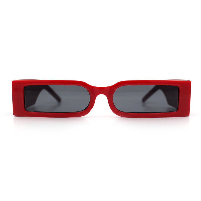 Squared Narrow Rectangle Plastic Thick Temple Slick Minimalist Sunglasses