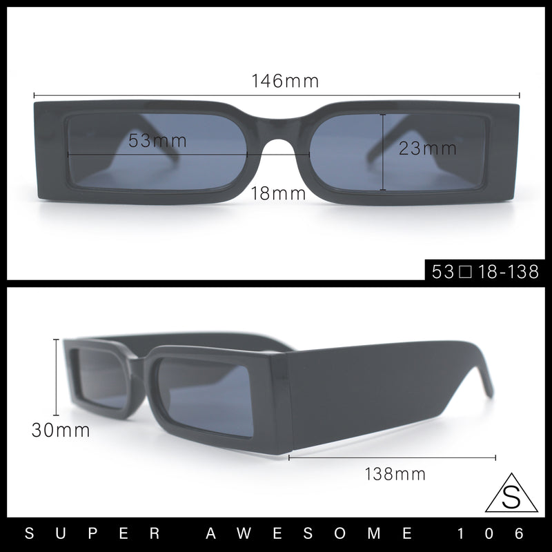 Squared Narrow Rectangle Plastic Thick Temple Slick Minimalist Sunglasses