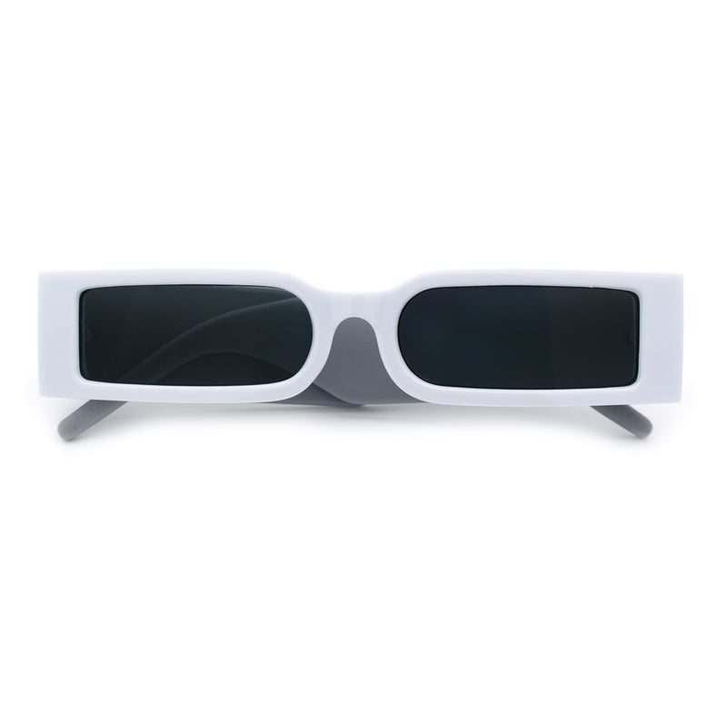 Squared Narrow Rectangle Plastic Thick Temple Slick Minimalist Sunglasses