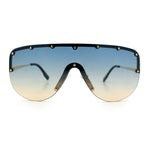 Metal Stud Flat Top Half Rim Rimless Shield Oversized Racer Sunglasses