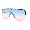 Metal Stud Flat Top Half Rim Rimless Shield Oversized Racer Sunglasses