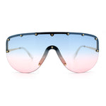 Metal Stud Flat Top Half Rim Rimless Shield Oversized Racer Sunglasses