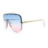 Metal Stud Flat Top Half Rim Rimless Shield Oversized Racer Sunglasses