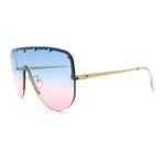Metal Stud Flat Top Half Rim Rimless Shield Oversized Racer Sunglasses