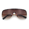 Metal Stud Flat Top Half Rim Rimless Shield Oversized Racer Sunglasses