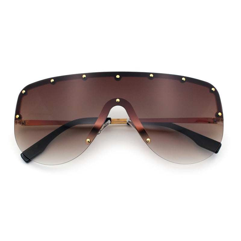 Metal Stud Flat Top Half Rim Rimless Shield Oversized Racer Sunglasses