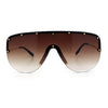 Metal Stud Flat Top Half Rim Rimless Shield Oversized Racer Sunglasses