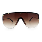 Metal Stud Flat Top Half Rim Rimless Shield Oversized Racer Sunglasses