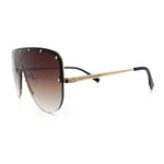 Metal Stud Flat Top Half Rim Rimless Shield Oversized Racer Sunglasses
